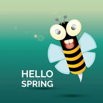 Hello spring . cartoon cute bright baby bee Illustrazione stock
