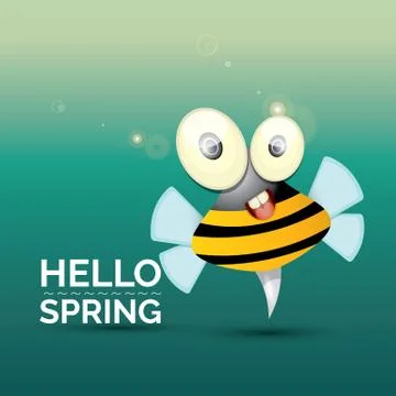 Hello spring . cartoon cute bright baby bee Illustrazione stock