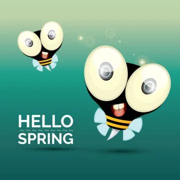 Hello spring . cartoon cute bright baby bee icon Stock Illustration