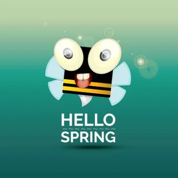 Hello spring . cartoon cute bright baby bee icon イラスト素材