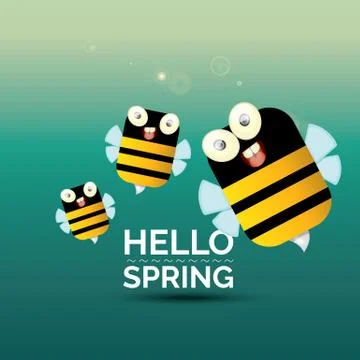 Hello spring . cartoon cute bright baby bee icon 스톡 일러스트