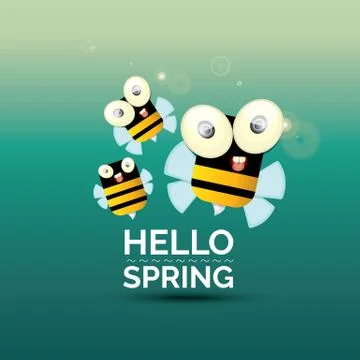 Hello spring . cartoon cute bright baby bee icon 스톡 일러스트