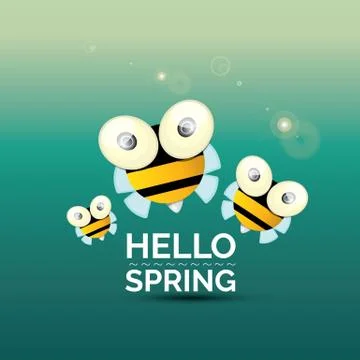 Hello spring . cartoon cute bright baby bee icon 스톡 일러스트