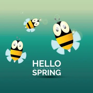 Hello spring . cartoon cute bright baby bee icon 스톡 일러스트