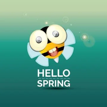 Hello spring . cartoon cute bright baby bee icon 스톡 일러스트