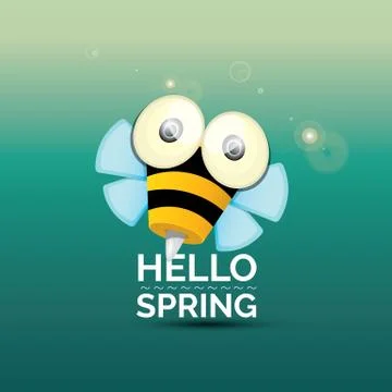 Hello spring . cartoon cute bright baby bee icon 스톡 일러스트