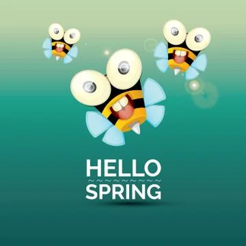 Hello spring . cartoon cute bright baby bee icon 스톡 일러스트