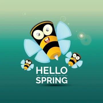 Hello spring . cartoon cute bright baby bee icon 스톡 일러스트