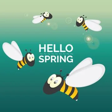 Hello spring . cartoon cute bright baby bee icon 스톡 일러스트
