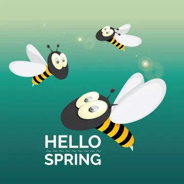 Hello spring . cartoon cute bright baby bee icon 스톡 일러스트