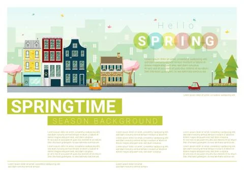 Hello spring cityscape background Stock Illustration