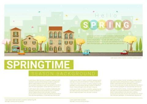 Hello spring cityscape background Illustrazione stock