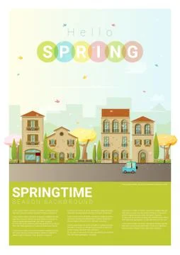 Hello spring cityscape background Stock Illustration