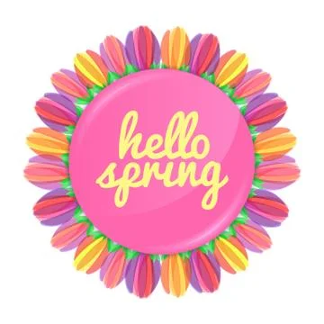 Hello spring concept banner with flowers. Stock Illustration