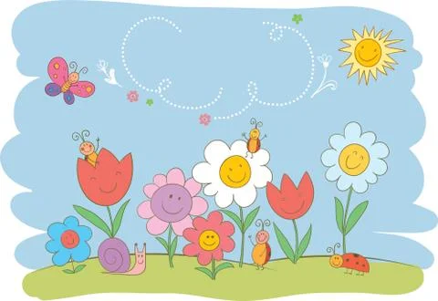 Hello Spring cute greeting card Illustrazione stock