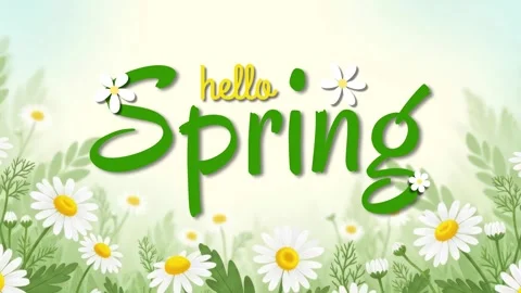 Hello Spring Floral Background with Welcome Greeting and Blooming Flowers 4K Stock Footage 332262491