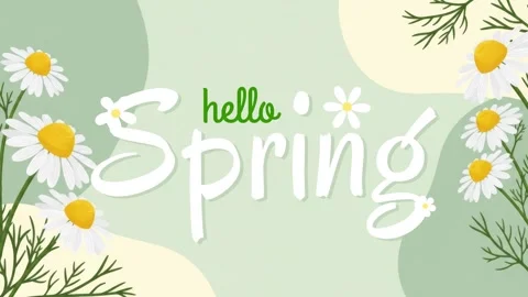 Hello Spring Floral Background with Welcome Greeting and Blooming Flowers 4K Stockbeeldmateriaal 332262514