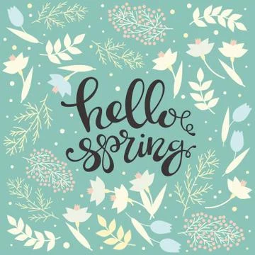 Hello spring - floral card vector Stock Illustration