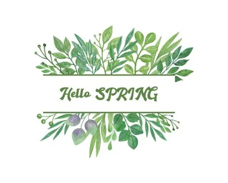 Hello Spring floral composition, hand drawn watercolor illustration Stock Illustration