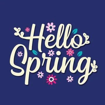 Hello Spring floral design template. Springtime hand drawn lettering banner Stock Illustration