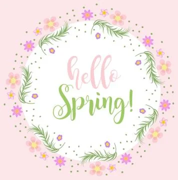 Hello Spring floral frame for text, isolated on white background. Spring te.. Stock Illustration