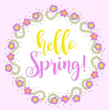 Hello Spring floral frame for text, isolated on white background. Spring te.. Stock Illustration