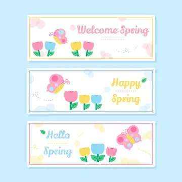 Hello spring flower banner set Illustrazione stock