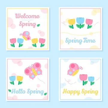 Hello spring flower card set Stock Illustration