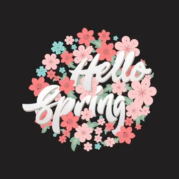 Hello spring flower circle design template. 스톡 일러스트