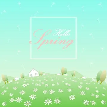 Hello spring flower field Stock Illustration