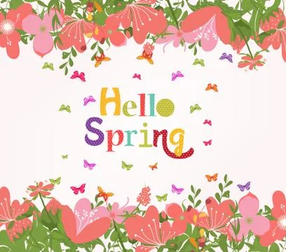 Hello Spring with flower vintage Stock Illustration