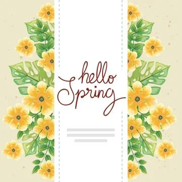 Hello spring with flowers and leafs decoration イラスト素材