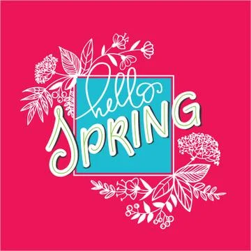 Hello Spring flowers illustration made in vector. Postcard, invitation and Stock Illustration