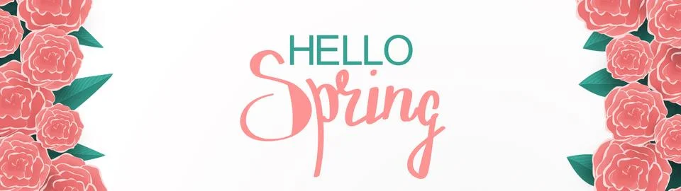 Hello spring with flowers over white background Ilustração Stock