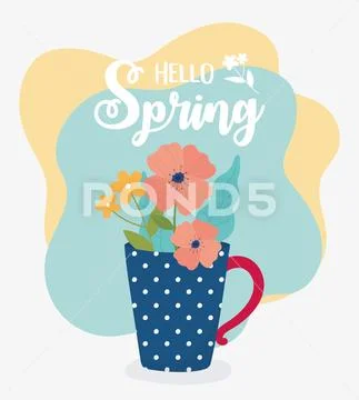 Hello spring flowers in vase decoration ornament Stock Illustration