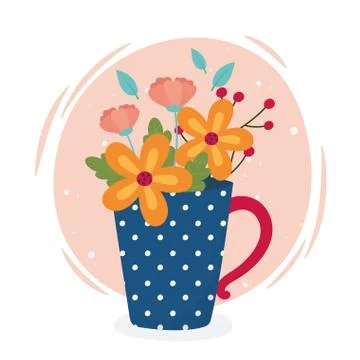 Hello spring flowers in vase with handle decoration Illustration