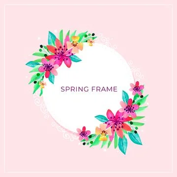 Hello spring frame with explosion of flowers Illustrazione stock