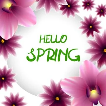 Hello spring frame lillac flower orchid Stock Illustration