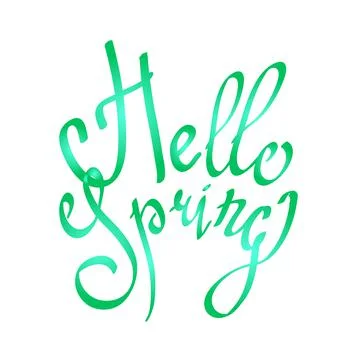 Hello Spring fresh vector calligraphy phrase in trendy mint green gradient Stock Illustration