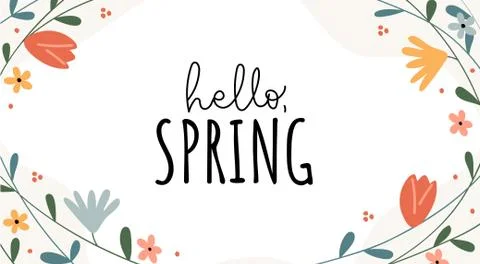 Hello spring funny and optimistic banner Stock Illustration