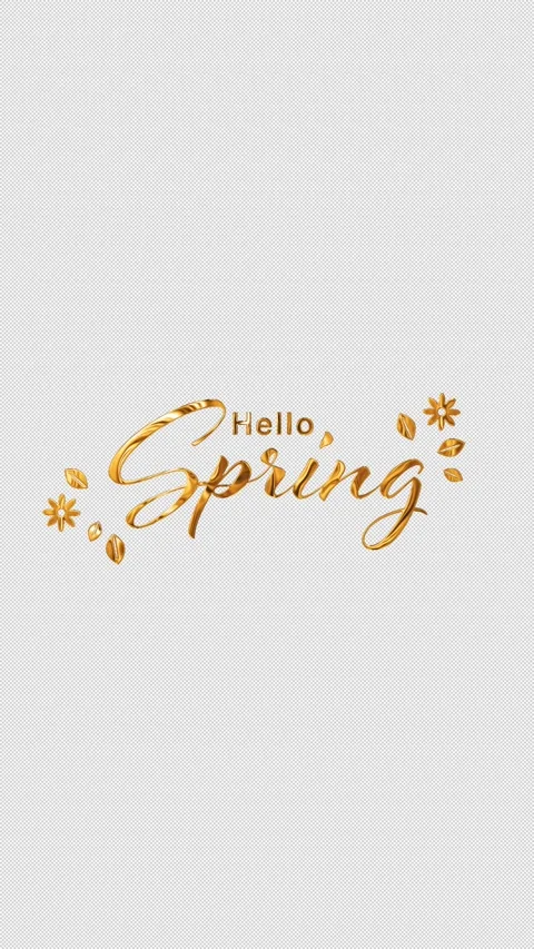 Hello Spring golden text animation with flowers on transparent background. Stock Footage 331058057