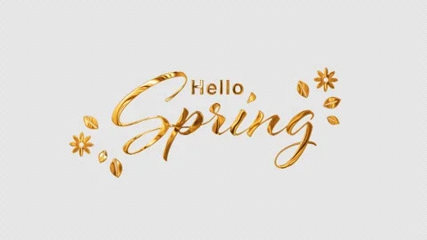 Hello Spring golden text animation with flowers on transparent background. 動画素材 331058119