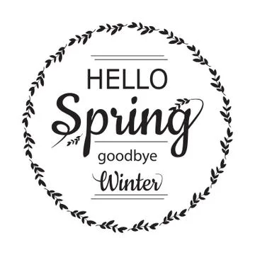 Hello Spring goodbye winter card design with elegant branch round frame and text Stock Illustration