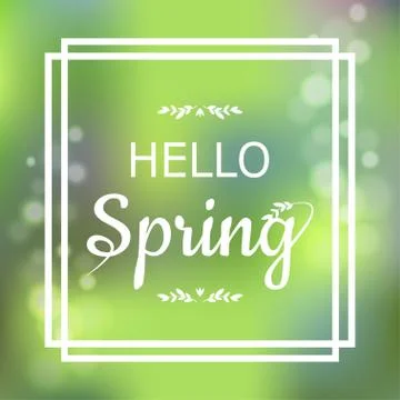 Hello Spring green card design with a textured abstract background and text in Stock Illustration