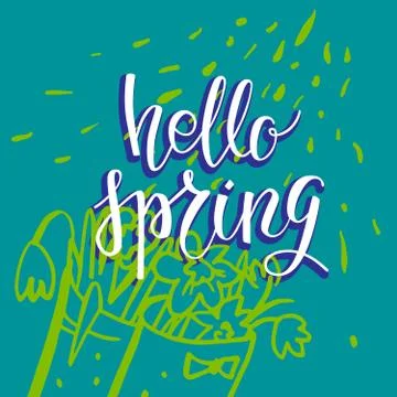Hello spring green card Stock Illustration