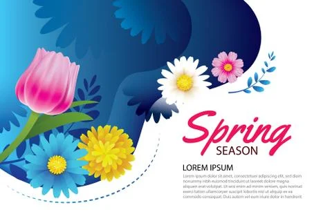 Hello spring greeting card and invitation with blooming flowers background te Stock Illustration