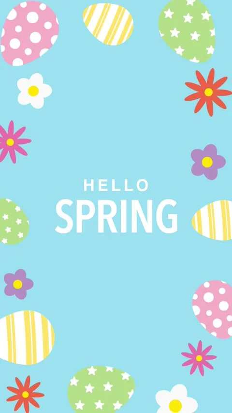 Hello Spring greeting card with colorful Easter eggs and flowers frame Vídeo Stock 331123166