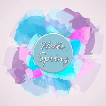 Hello spring greeting card. Hand drawn illustration with wood background effe Stock Illustration