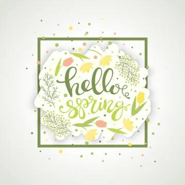 Hello spring greeting card vector Stock Illustration