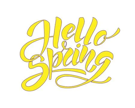 Hello Spring. Hand drawn calligraphy and brush pen lettering. design for holiday Stock Illustration